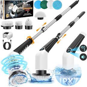 VTT Electric Spin Scrubber, New Upgraded 4000mAh Long-Lasting Power Scrubber with 8 Replaceable Brush Heads, Shower Cleaner Brush with 3 Speeds and Adjustable Extension Handle for Bathroom Floor Tile