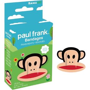 GAMAGO Paul Frank Julius Shaped Bandages Kids & Kidults - Set of 20 Individually Wrapped Self Adhesive Bandages - Sterile, Latex-Free & Easily Removable - Funny Gift & First Aid Addition