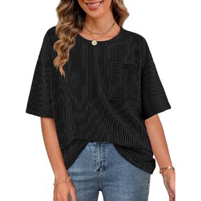 MEROKEETY Women's Summer Short Sleeve Tops Oversized Crewneck Textured Blouse Casual Basic Tunic Tee