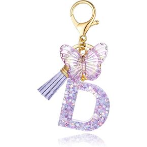 SELOVO Initial Keychain Letter Butterfly Tassel Charms Cute Keychain for Key Handbag Backpack