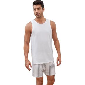 WDIRARA Men's 2 Piece Sleepwear Round Neck Tank Top and Striped Shorts Pajama Set
