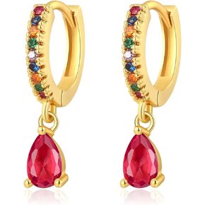 Birthstone Gold Hoop Earrings for Women Small Huggie Hoop Earrings 925 Needles Hypoallergenic Cubic Zirconia Jewelry Dainty Dangle Drop Earrings for Christmas Wedding Party Office Daily Wear