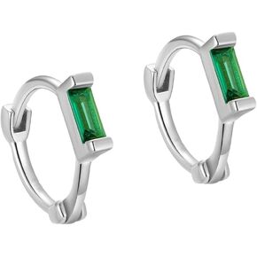 2 Pairs Tiny CZ Green Statement Hoop Earrings for Women Small Cute Golden Silvery Plated Hypoallergenic Rectangle Rhinestone Cartilage Tragus Huggie Hoops Earring Geometric Jewelry Party Wedding Dainty Gifts