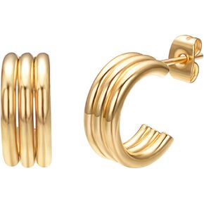 Half Open Hoop Earrings For Women Small 14K Gold Plated C Shaped Chunky Earrings Hypoallergenic Jewelry