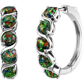 Peora Created Opal Hoop Earrings in Sterling Silver, Hypoallergenic, 1 inch Diameter