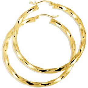 14K Yellow Gold 2.5mm Thickness Twisted Tube Reversible Hoop Earrings for Women, 45mm Diameter