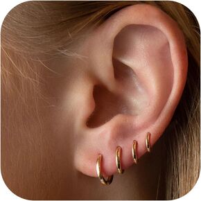 One Pair 316L Stainless Steel Small Hoop Earrings for Women, Cute Gold Huggie Earrings for Women, Hypoallergenic Cartilage Earrings Hoop Gold Silver Hoop Earrings for Multiple Piercing Jewelry Gift