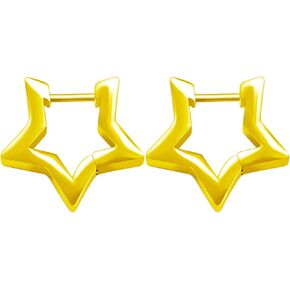 Star Earrings Silver Cute Hoop Earrings for Women Small Sleeper Tragus Hoop Earrings Cartilage Jewelry Gifts Huggie Earrings for Women (Gold)