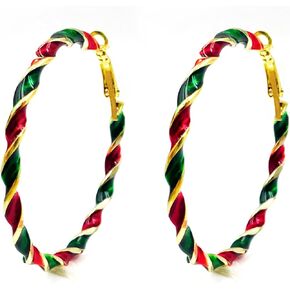 Christmas Hoop Earrings for Women,Circle Christmas Earrings Red Green Christmas Theme Earrings Handmade Xmas Festive Holiday Jewelry