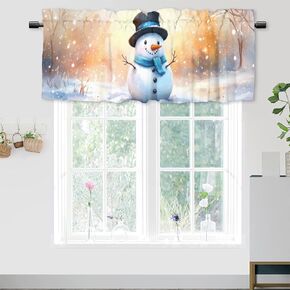 Merry Christmas Winter Snowman Valances for Windows Xmas Tree Snowflake Holiday Valance Rod Pocket Window Curtain for Kitchen or Bathroom 54x18inch(1Pcs)