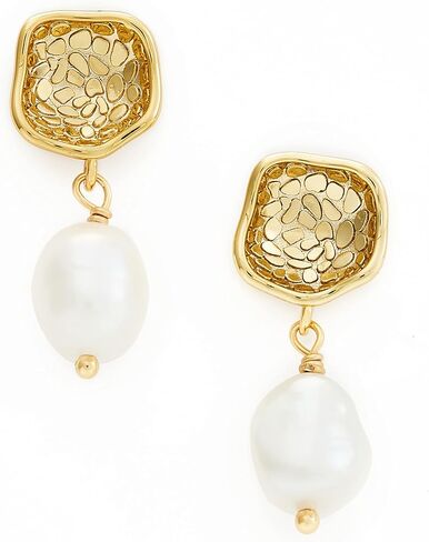 C.Paravano Gold Earrings Dangle Dangle Earrings Pearl Gold Wedding Earrings Gold 18K Gold Plated Earrings for Women 925 Sterling Silver Earrings for Women in Saudi Arabia
