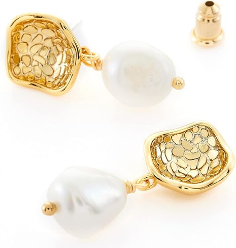C.Paravano Gold Earrings Dangle Dangle Earrings Pearl Gold Wedding Earrings Gold 18K Gold Plated Earrings for Women 925 Sterling Silver Earrings for Women in Saudi Arabia