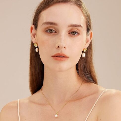 C.Paravano Gold Earrings Dangle Dangle Earrings Pearl Gold Wedding Earrings Gold 18K Gold Plated Earrings for Women 925 Sterling Silver Earrings for Women in Saudi Arabia