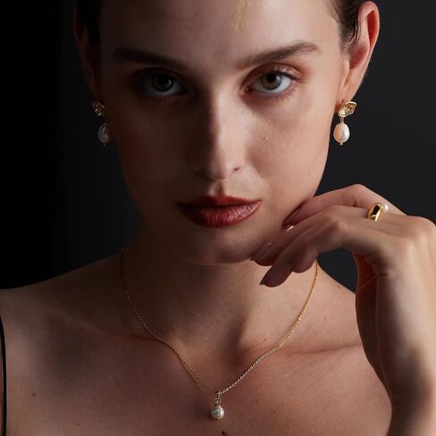C.Paravano Gold Earrings Dangle Dangle Earrings Pearl Gold Wedding Earrings Gold 18K Gold Plated Earrings for Women 925 Sterling Silver Earrings for Women in Saudi Arabia