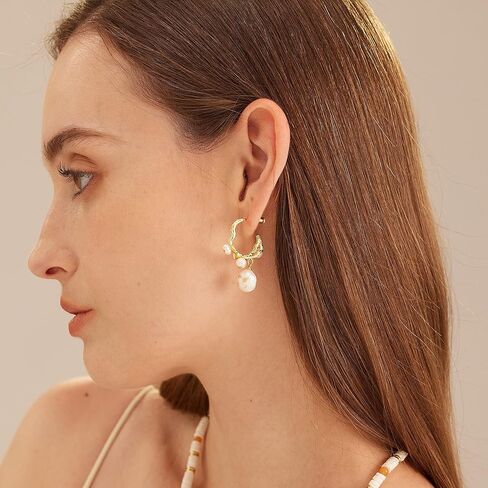 C.Paravano Gold Earrings Dangle Dangle Earrings Pearl Gold Wedding Earrings Gold 18K Gold Plated Earrings for Women 925 Sterling Silver Earrings for Women in Kuwait