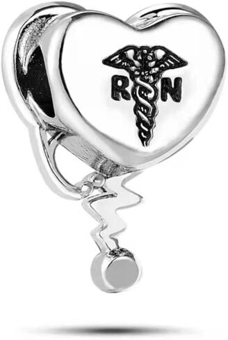Nurse Charm for Bracelet Medical Stethoscope RN Registered Silver Love Heart Pendant Red CZ Gift Women Sister Auntie Cousin Mothers Day in Kuwait