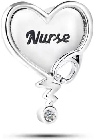 Nurse Charm for Bracelet Medical Stethoscope RN Registered Silver Love Heart Pendant Red CZ Gift Women Sister Auntie Cousin Mothers Day in Kuwait