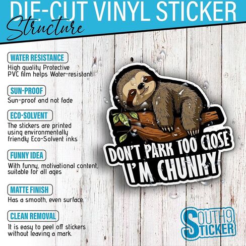 (3Pcs) Don't Park Too Close I'm Chunky Sloth Stickers 4" Cute Funny Sloth Driving Driver Cars Waterproof Vinyl Die-Cut Sticker for Car Mirror Window Bumper Truck Laptop Decals Birthday Gifts 4 Inches in Kuwait