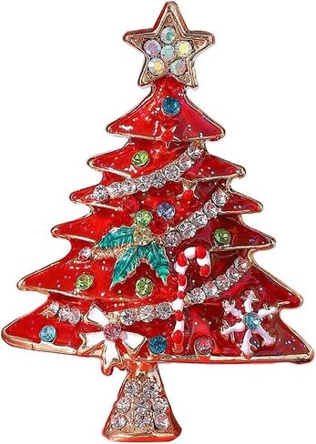 Christmas Tree Brooch Pin Lapel Rhinestone Crystal Enamel Christmas Xmas Brooches and Pins for Women Girls Holiday Winter Party Jewelry in Saudi Arabia
