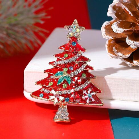 Christmas Tree Brooch Pin Lapel Rhinestone Crystal Enamel Christmas Xmas Brooches and Pins for Women Girls Holiday Winter Party Jewelry in Saudi Arabia