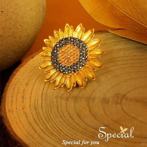 Sunflower Brooch Pins for Women Crystal Rhinestones Retro Handmade Jewelry Elegant Sun Flower Brooches Pins in Kuwait