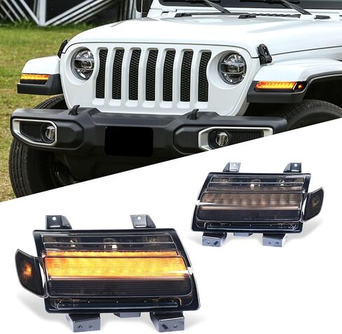 Archaic Smoked LED Turn Signal Lights with DRL & Side Marker Lights for Jeep Wrangler JL Sport S, Sahara, Rubicon, High Altitude 2018-2025,with Animation DRL and Sequential Turn signal in Kuwait