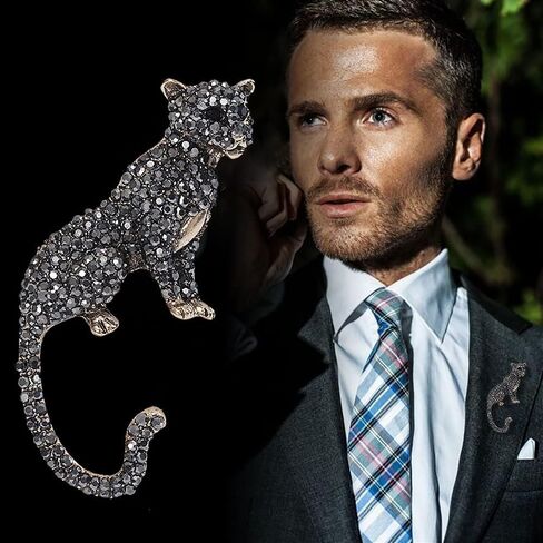 Fashion Leopard Lapel Brooch Pin Crystal Rhinestone Animal Pins Clip Collar Suit Jackets Coat Dress Backpacks Bags Brooches Pins Cool Jewelry Gifts for Women Girls Men Decoration in Saudi Arabia