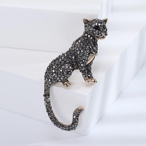Fashion Leopard Lapel Brooch Pin Crystal Rhinestone Animal Pins Clip Collar Suit Jackets Coat Dress Backpacks Bags Brooches Pins Cool Jewelry Gifts for Women Girls Men Decoration in Saudi Arabia