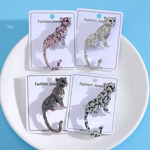 Fashion Leopard Lapel Brooch Pin Crystal Rhinestone Animal Pins Clip Collar Suit Jackets Coat Dress Backpacks Bags Brooches Pins Cool Jewelry Gifts for Women Girls Men Decoration in Saudi Arabia