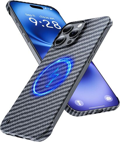 Magnetic Ultra-Thin Frosted Soft Touch Skin Borderless Carbon Fiber Bump Texture for iPhone 16 Pro Frameless Case 6.3" Slim Minimalist Lightweight Matte Hard for MagSafe Cover Case-Black in Saudi Arabia