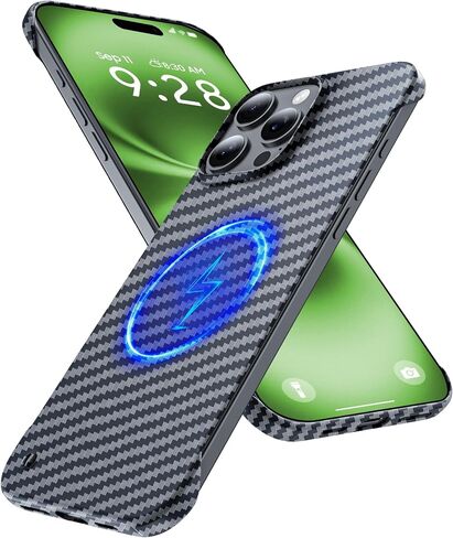 Magnetic Ultra-Thin Frosted Soft Touch Skin Borderless Carbon Fiber Bump Texture for iPhone 16 Pro Frameless Case 6.3" Slim Minimalist Lightweight Matte Hard for MagSafe Cover Case-Black in Saudi Arabia