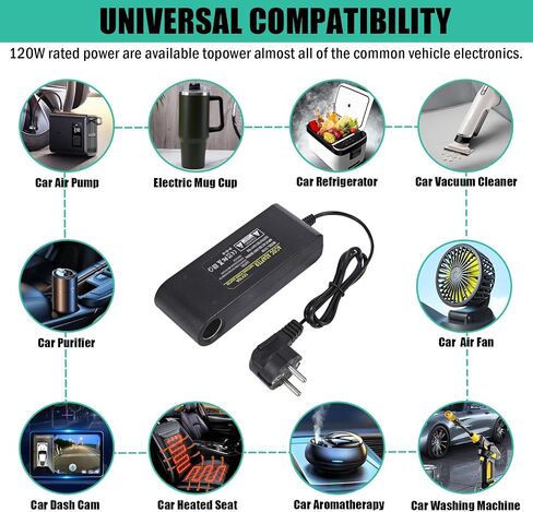 12V 10A Power Adapter Car Charger Converter,Car Cigarette Lighter Socket AC/DC Power Supply Adapter Transformer for Tire Inflator, Car Refrigerator, Car Vacuum Cleaner, and Other Car Devices in Saudi Arabia