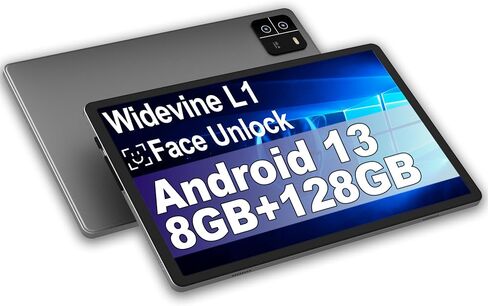Android Tablet - 10.1 Inch Android 13 Tablet with Case, 8GB RAM 128GB ROM 512GB Expand, Quad-Core Processor, 1280 x 800 IPS HD Touch Screen, 6000mAh Battery, GPS, WiFi,Bluetooth, Silver in Saudi Arabia