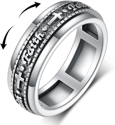 Faith Anxiety Ring for Women 925 Sterling Silver Anxiety Fidget Ring Cross Anxiety Spinner Ring Stress Relief Rings Stackable Rings Anxiety Jewelry Gifts for Women Men in Saudi Arabia