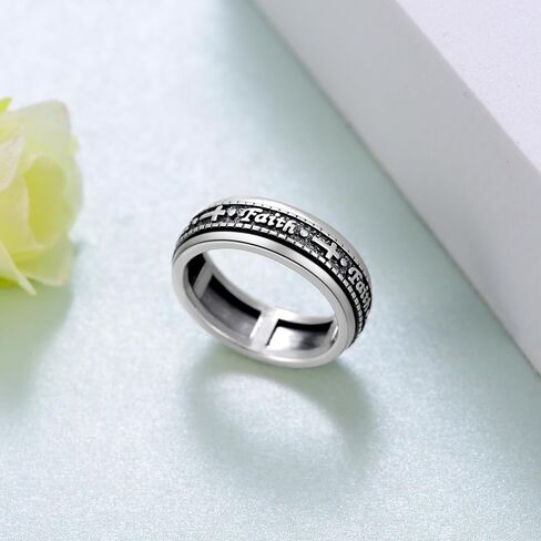 Faith Anxiety Ring for Women 925 Sterling Silver Anxiety Fidget Ring Cross Anxiety Spinner Ring Stress Relief Rings Stackable Rings Anxiety Jewelry Gifts for Women Men in Saudi Arabia