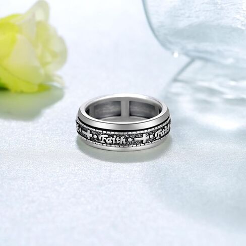 Faith Anxiety Ring for Women 925 Sterling Silver Anxiety Fidget Ring Cross Anxiety Spinner Ring Stress Relief Rings Stackable Rings Anxiety Jewelry Gifts for Women Men in Saudi Arabia