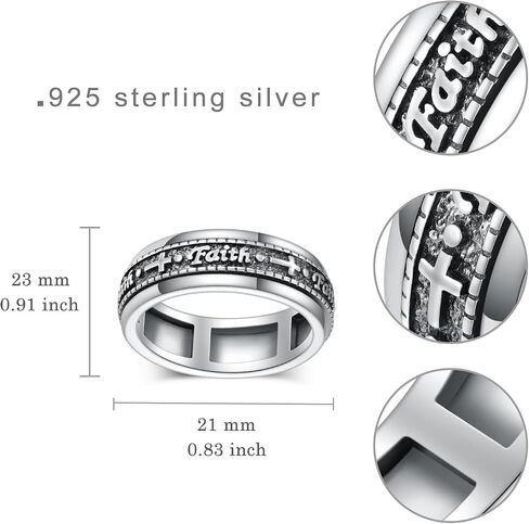 Faith Anxiety Ring for Women 925 Sterling Silver Anxiety Fidget Ring Cross Anxiety Spinner Ring Stress Relief Rings Stackable Rings Anxiety Jewelry Gifts for Women Men in Saudi Arabia