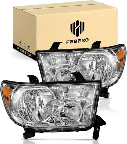 [OE Style Anti-Yellowing for 2007-2013 Tundra Headlights Assembly for 2008-2017 Sequoia Headlight Replacement Chrome Housing Amber Reflector, NOT for Models with Auto Light Adjuster in Saudi Arabia