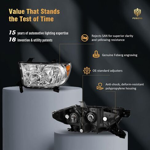 [OE Style Anti-Yellowing for 2007-2013 Tundra Headlights Assembly for 2008-2017 Sequoia Headlight Replacement Chrome Housing Amber Reflector, NOT for Models with Auto Light Adjuster in Saudi Arabia