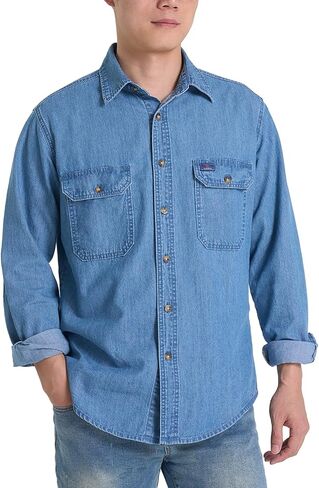 HISEA Mens Denim Shirt Long Sleeve Jean Work Shirts Regular Fit Button Down Shirts with Pockets in Saudi Arabia