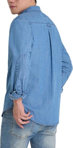 HISEA Mens Denim Shirt Long Sleeve Jean Work Shirts Regular Fit Button Down Shirts with Pockets in Saudi Arabia