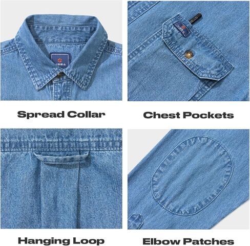 HISEA Mens Denim Shirt Long Sleeve Jean Work Shirts Regular Fit Button Down Shirts with Pockets in Saudi Arabia