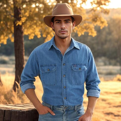 HISEA Mens Denim Shirt Long Sleeve Jean Work Shirts Regular Fit Button Down Shirts with Pockets in Saudi Arabia