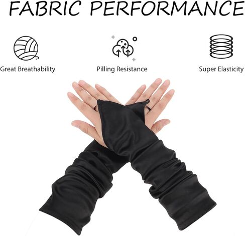 Long Opera Party 20s Satin Gloves, Stretchy Elbow Length Gloves Plus Size Fingerless Gloves Sheer Black Long Gloves Women's Costume Gloves for Women Girls Bridal Wedding Opera 1920s Party Accessories in Kuwait