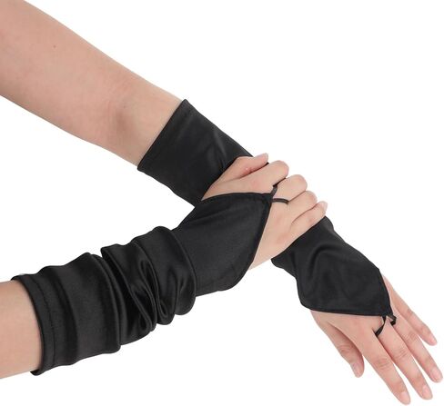 Long Opera Party 20s Satin Gloves, Stretchy Elbow Length Gloves Plus Size Fingerless Gloves Sheer Black Long Gloves Women's Costume Gloves for Women Girls Bridal Wedding Opera 1920s Party Accessories in Kuwait