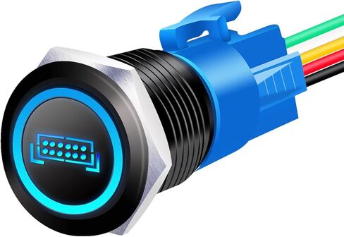 مفتاح شريط إضاءة LED 19 مم من mankk 12 فولت مقاوم للماء من الفولاذ المقاوم للصدأ، مفتاح زر ضغط SPST تشغيل/إيقاف LED أزرق، مع قابس مقبس سلكي، لشاحنة قارب السيارة P-L-19-01-BK-BU in Kuwait