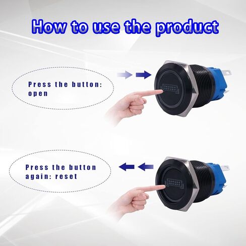 مفتاح شريط إضاءة LED 19 مم من mankk 12 فولت مقاوم للماء من الفولاذ المقاوم للصدأ، مفتاح زر ضغط SPST تشغيل/إيقاف LED أزرق، مع قابس مقبس سلكي، لشاحنة قارب السيارة P-L-19-01-BK-BU in Kuwait