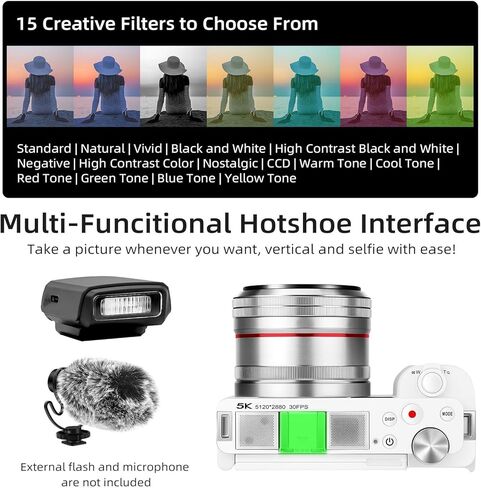 ORDRO 5K Digital Camera Vlogging Camera for Content Creators and Vloggers, 64MP Digital Camera for Photography Flip Screen, 12X Optical Zoom Camera, Auto Focus, IR Night Vision Function, 64GB Card in Kuwait