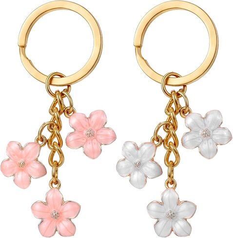 2 Pcs Flowers Bag Pendant Key Ring for Women Charms Enameled Keychain Flower Keyring, Key Chain for Women Cute Bag Charms Decoration Pendant Bag Accessories (Pink, White) in Saudi Arabia