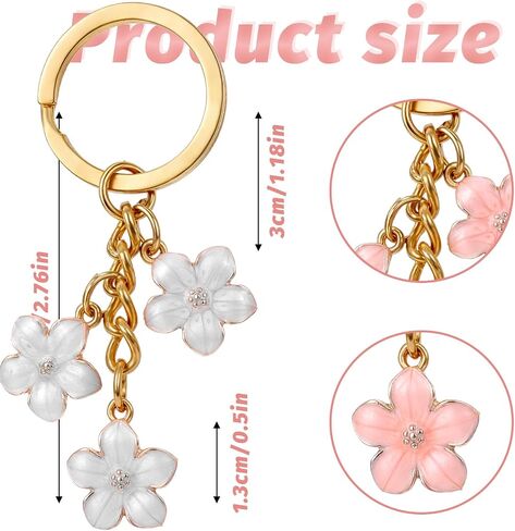 2 Pcs Flowers Bag Pendant Key Ring for Women Charms Enameled Keychain Flower Keyring, Key Chain for Women Cute Bag Charms Decoration Pendant Bag Accessories (Pink, White) in Saudi Arabia